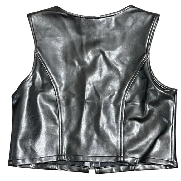 Vintage Amy Byer Women Faux Leather Vest Cropped Zip Gothic Black Medium (8/10) - Picture 3 of 4